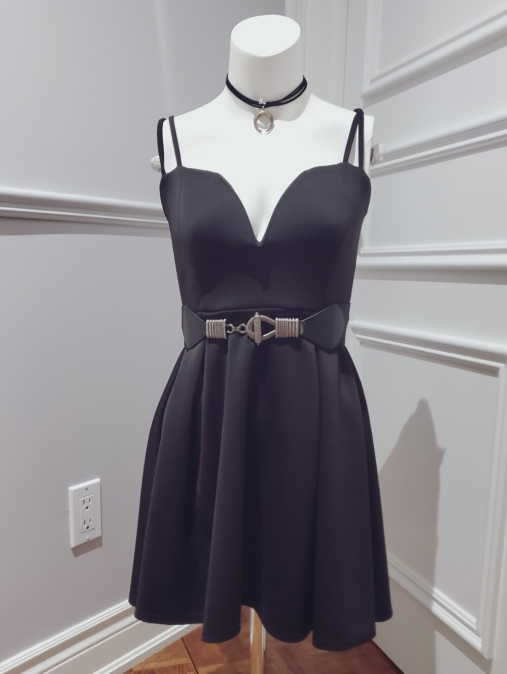 Deep V-Neck Fit & Flare Strappy Dress